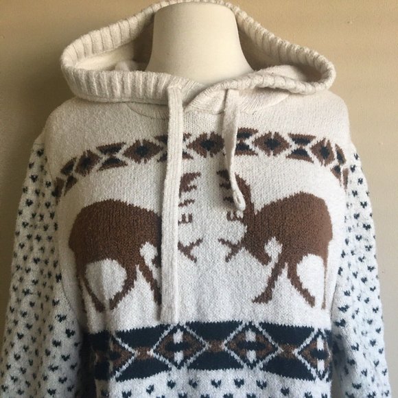 American Eagle Hooded Elk Fairisle Super Soft Sweater Cotton Blend Medium - Picture 4 of 10